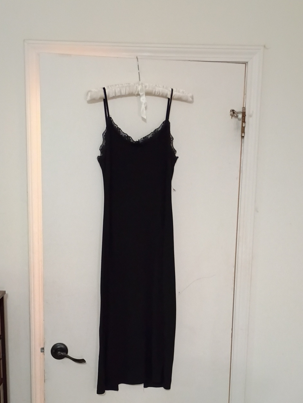 Ribbed Viscose Lace Trim Midi Dress M